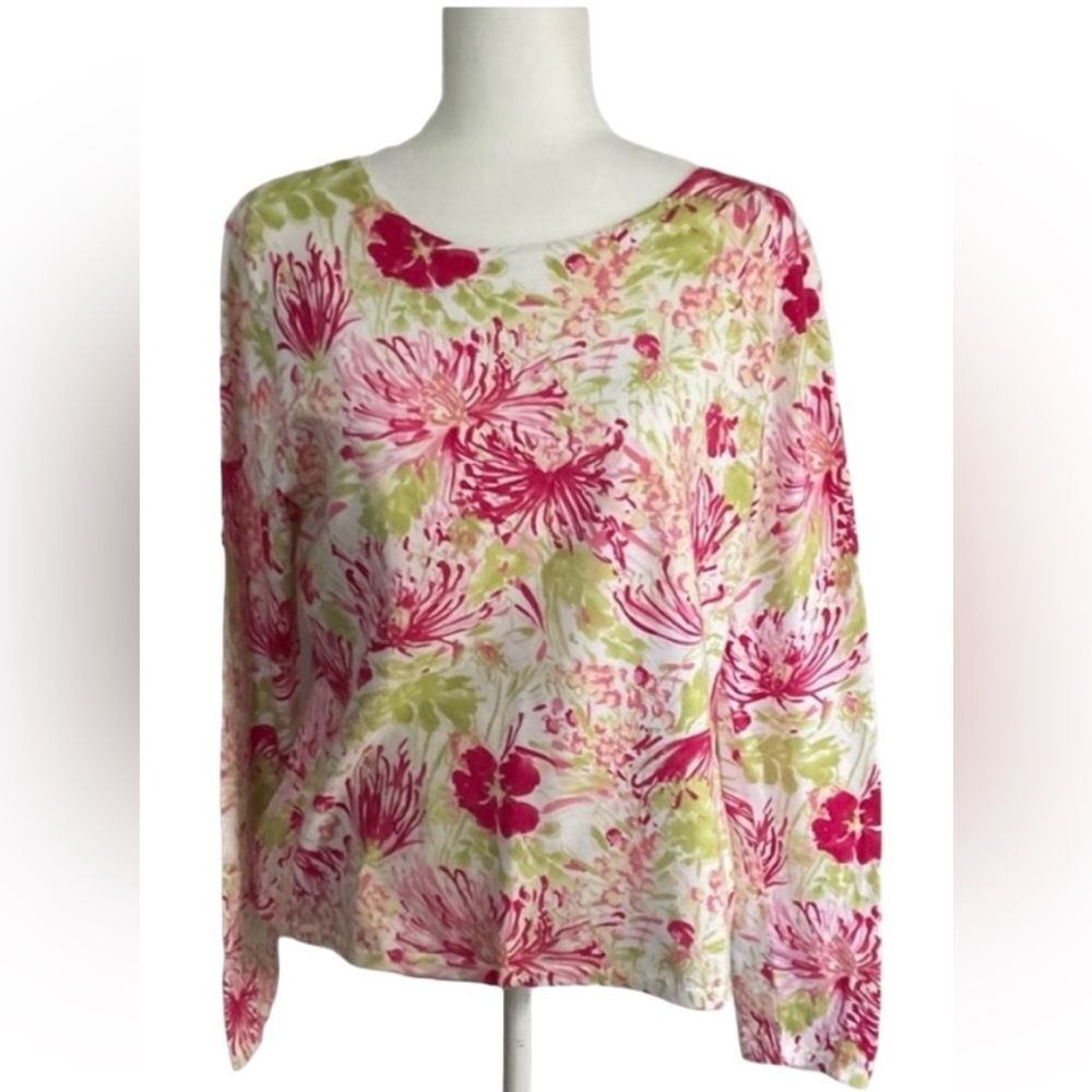 Talbots Floral Pima Cotton Blend Crewneck Long Sleeve Sweater Size XL